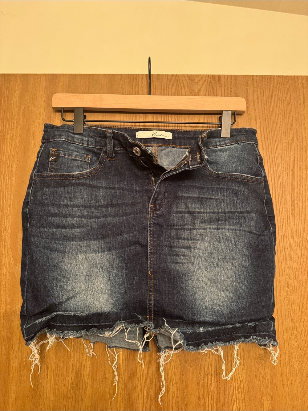 KanCan Dark Blue Distressed Denim Mini Skirt - Picture 1 of 2